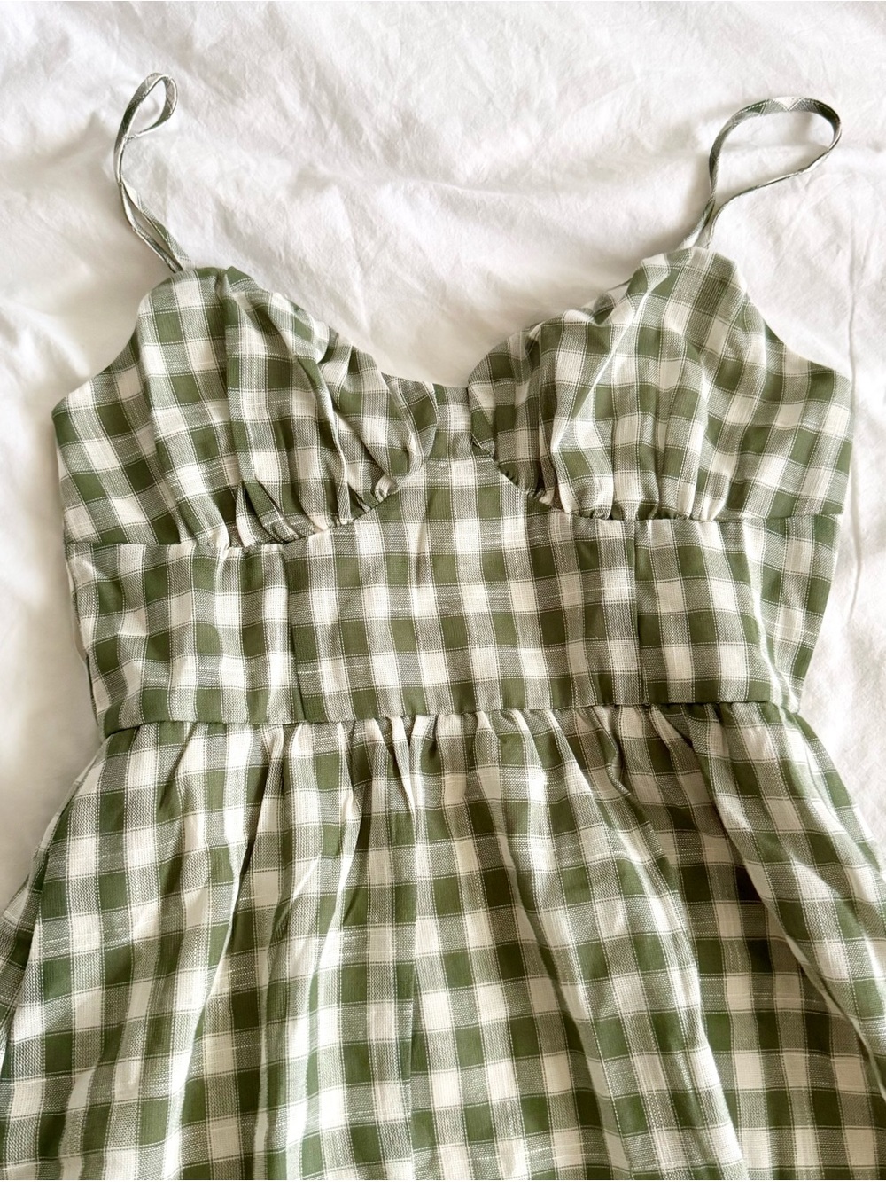 TRIXXI Gingham Plaid A-Line Midi Dress Women's Size Medium Green White Pockets M - Picture 4 of 9